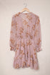Lantern Sleeve Deep V Neck Knotted Tiered Mini Dress